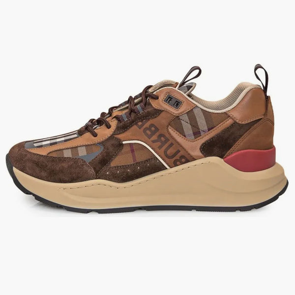 Burberry Check And Suede Sneakers Dark Birch Brown