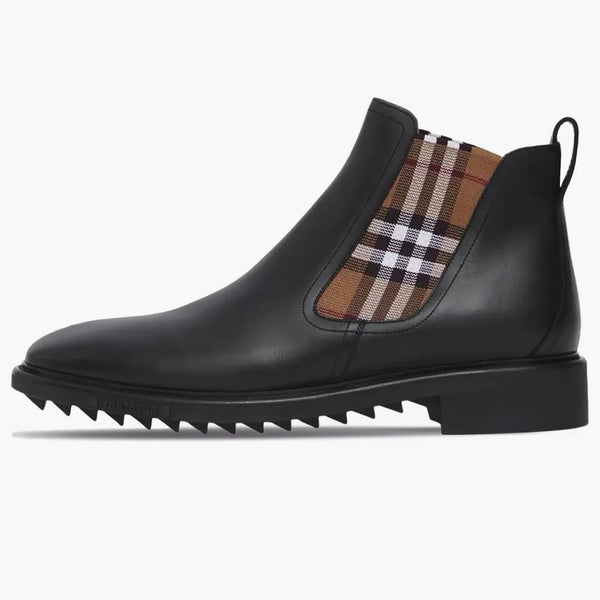 Burberry Check-panel Ankle Boots Black Brown