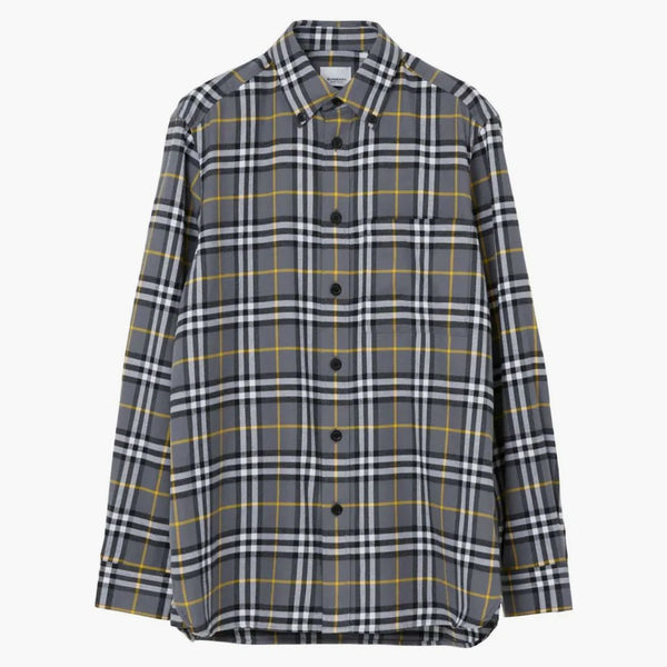Burberry check-mönster bomullsflanell skjorta grå/gul