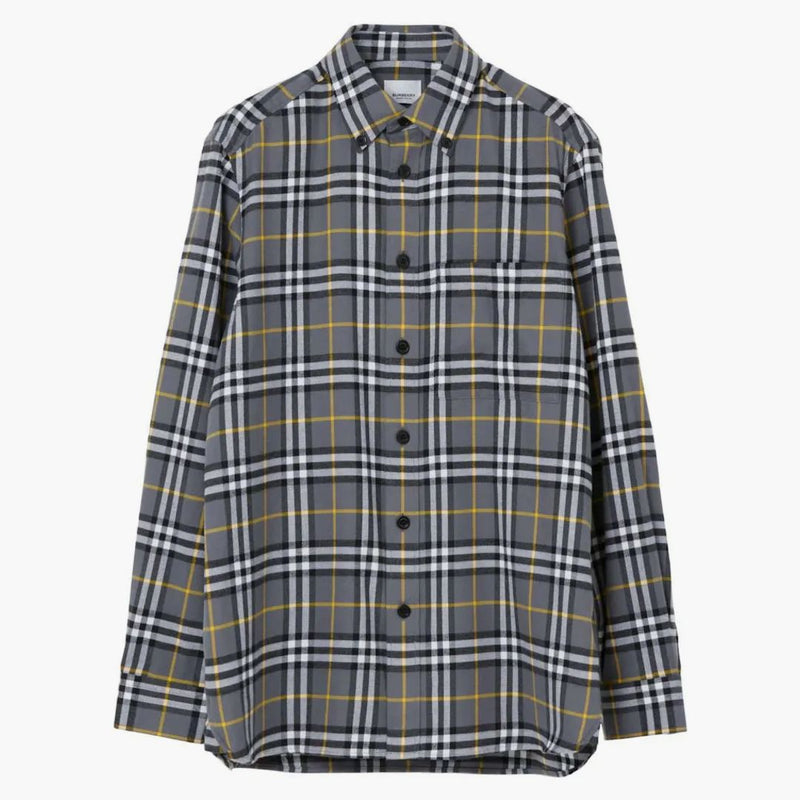 Burberry check-mönster bomullsflanell skjorta grå/gul