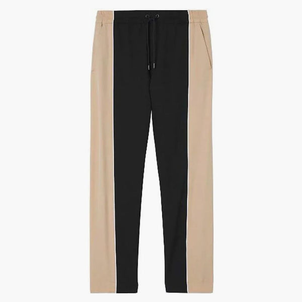 Burberry Contrast Stripe Wool Track Pants Black Beige