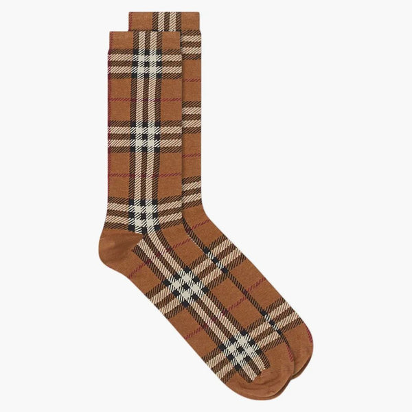 Burberry Cotton Cashmere Check ponožky Birch Brown