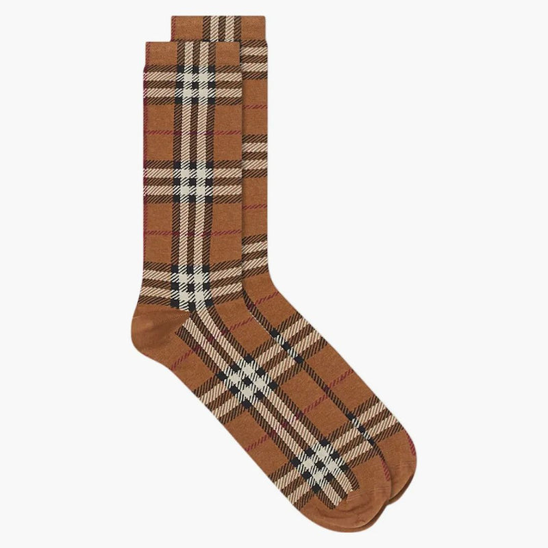 Burberry Cotton Cashmere Check ponožky Birch Brown