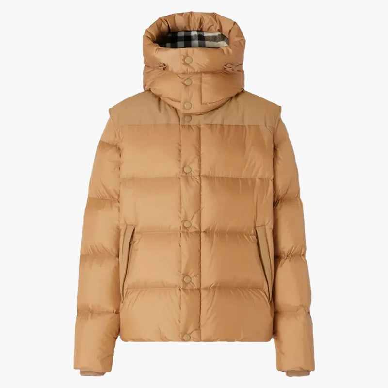 Burberry Detachable Sleeve Hooded Buffer Jacket Warm Honey