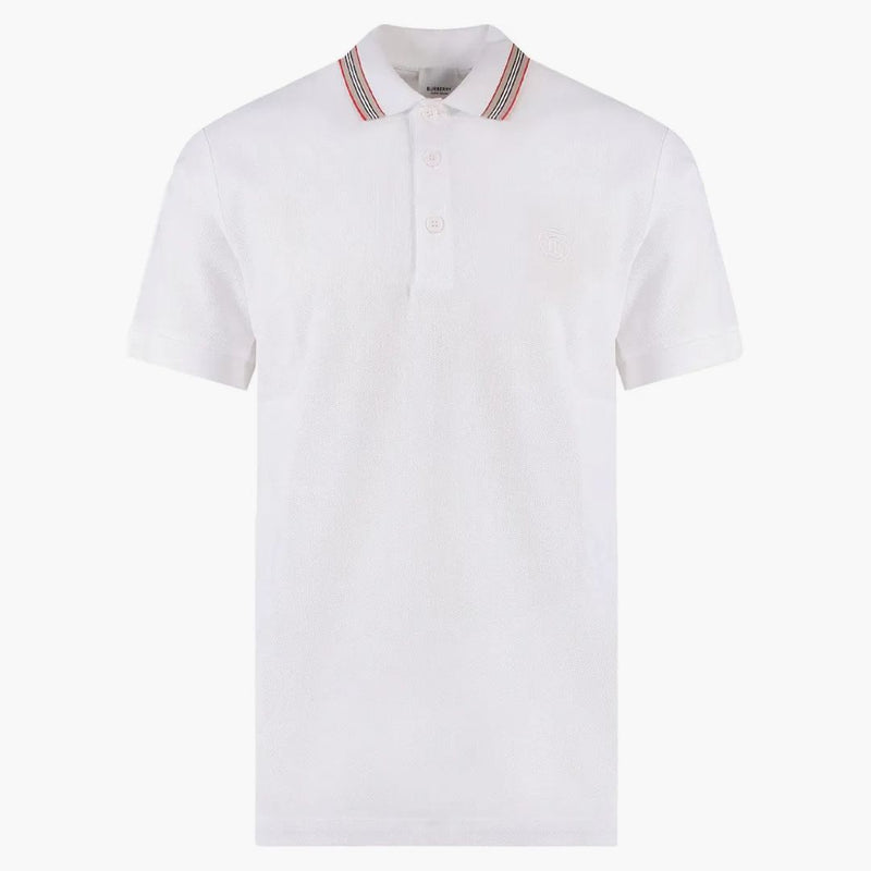 Burberry Embroidered Logo Biologic Piqu Cotton Polo Shirt White