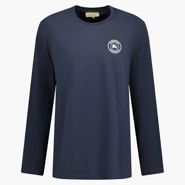 Burberry broderad logotyp bomull långärmad t-shirt marinblå