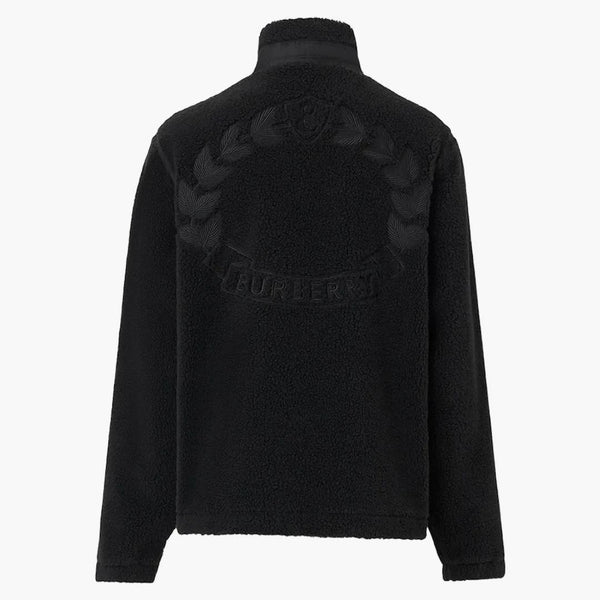 Burberry Embroidered Oak Leaf Crest Fleece Jacket Black
