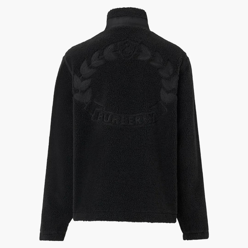 Burberry Embroidered Oak Leaf Crest Fleece Jacket Black