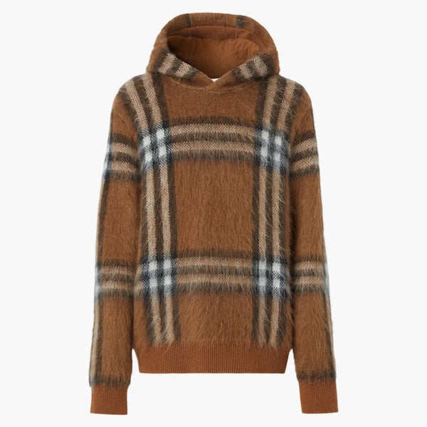 Burberry přehnaná kontrola vlněná vlna Mohair Blend Hoodie Dark Birch Brown