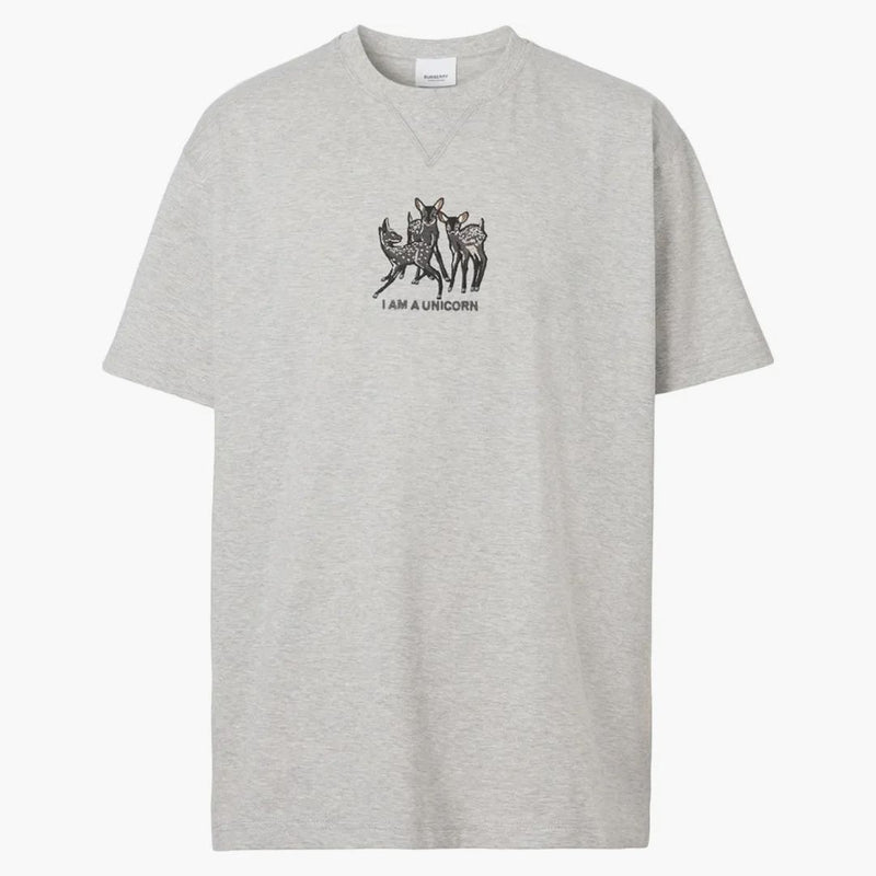 Vyšívané tričko Burberry Fawn šedé