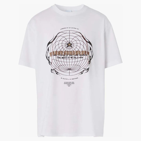 T-shirt Burberry Globe-Graphic Bianco