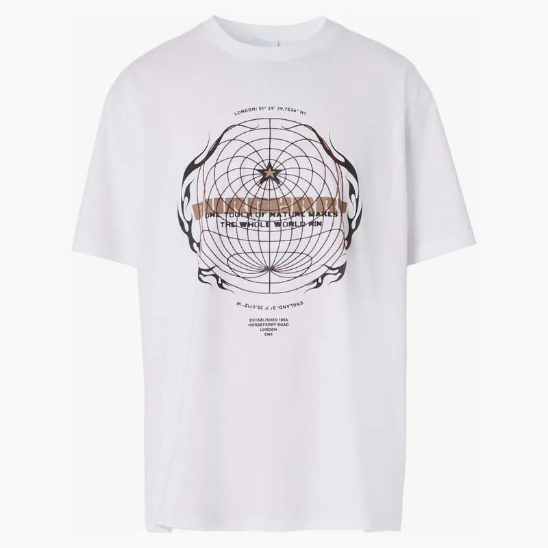 T-shirt Burberry Globe-Graphic Bianco
