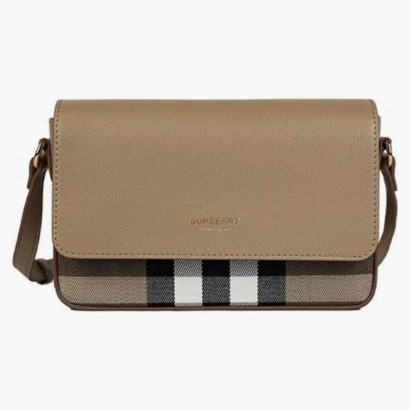 Burberry hampshire check canvas läder crossbody beige
