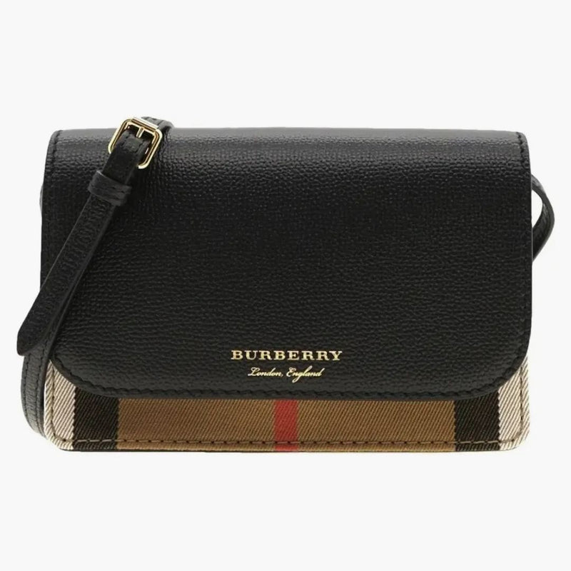 Burberry Hampshire Check Canvas Leather Crossbody Black/Archive Beige