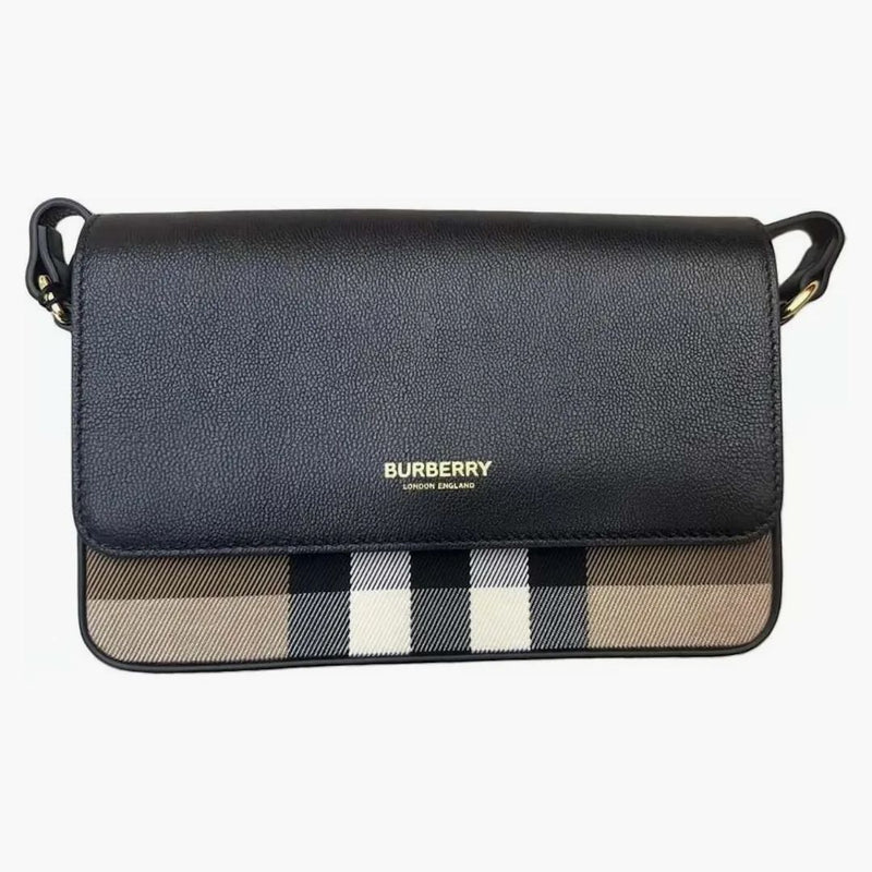 Burberry hampshire check canvas läder crossbody svart