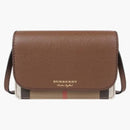 Burberry Hampshire Horse Check Canvas Derby Leather Crossbody Bag Tan