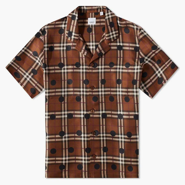 Burberry Havana Polka Dot Check Vacation Shirt Dark Birch Brown