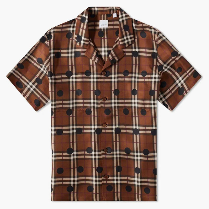 Burberry Havana Polka Dot Check Vacation Shirt Dark Birch Brown