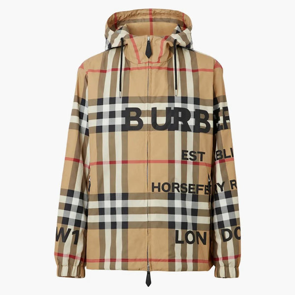 Burberry Horseferry Print Check Nylon Hooded Jacket Archive Beige