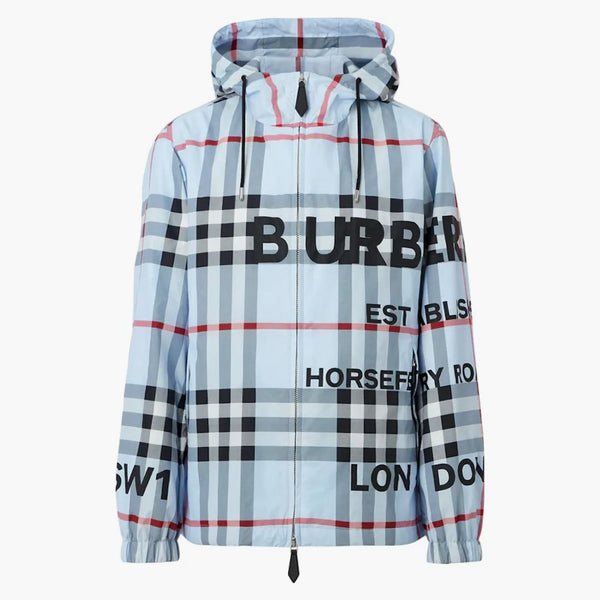 Burberry Horseferry Print Check Nylon Hooded Jacket Pale Blue