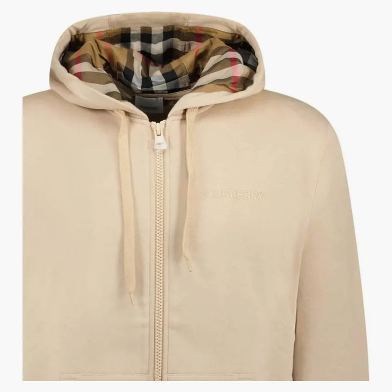 Burberry Hove Check Empoidery Logo Zip Hoodie Soft Fawn