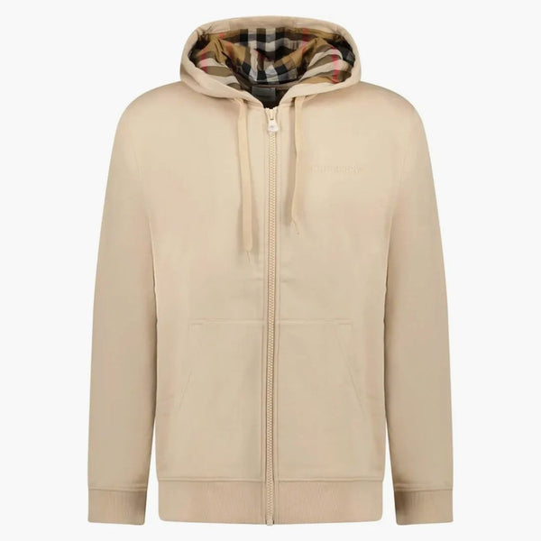 Burberry Hove Check Empoidery Logo Zip Hoodie Soft Fawn