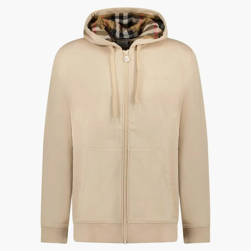 Burberry Hove Check Empoidery Logo Zip Hoodie Soft Fawn
