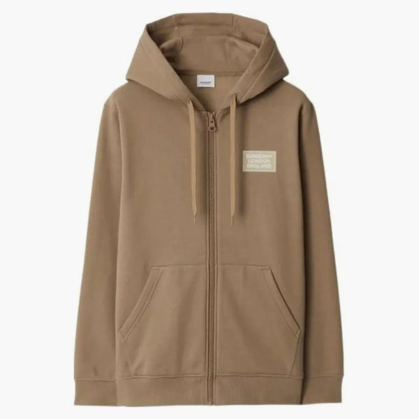 Logo Burberry Hove Print Zip Hoodie Camel
