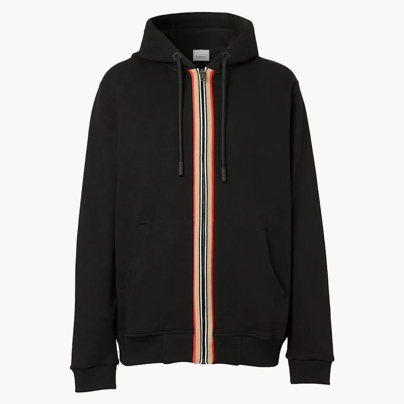 Burberry ikona Detail Cotton Zip přední kapuce mikina černá/béžová