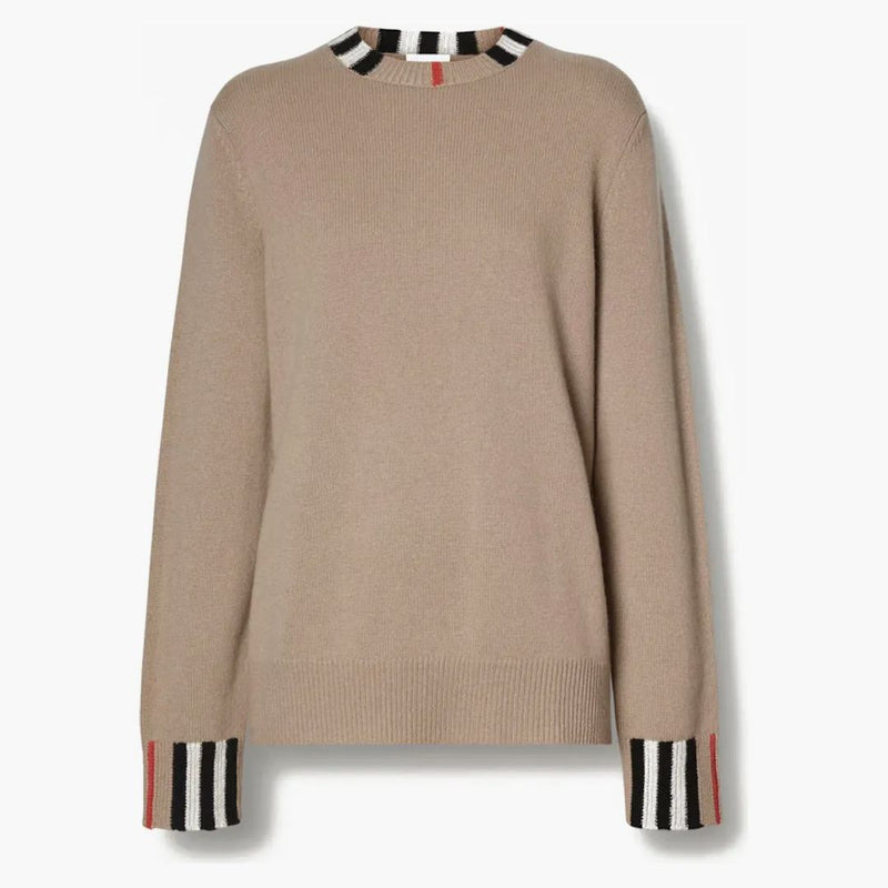 Burberry icon stripe bañera suéter de cachemira beige