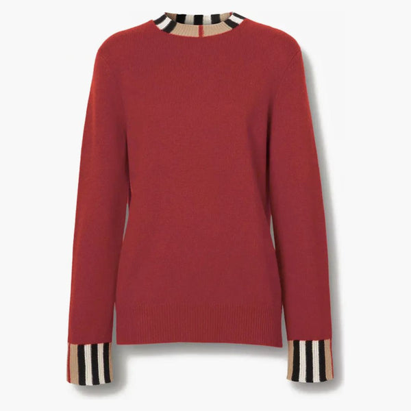 Burberry -ikonen rand trim kashmir tröja ljusröd