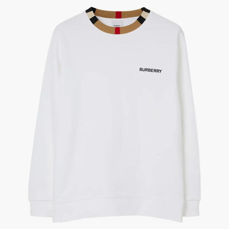 Burberry Icon Stripe Trim Cotton Sweatshirt White