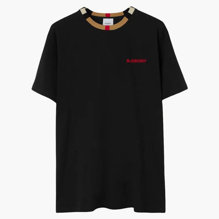 Burberry Icon Stripe Trim Cotton T-shirt Black