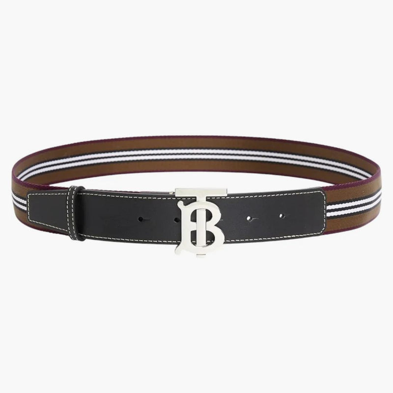 Burberry Icon Stripe Webbing Belt Dark Birch Brown/silver