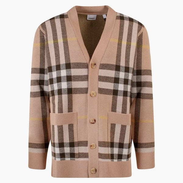 Burberry Iconic Check Motif Cashmere Cardigan Beige