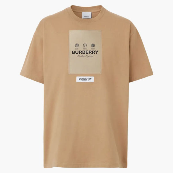 Burberry Label Applique Cotton Overszed Thirt Camel