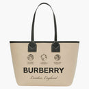 Burberry Label Print Cotton Medium London Dead Bag Beige/Black/Acrhive Beige