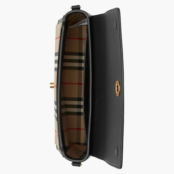 Burberry läder och vintage check anteckning crossbody väska svart