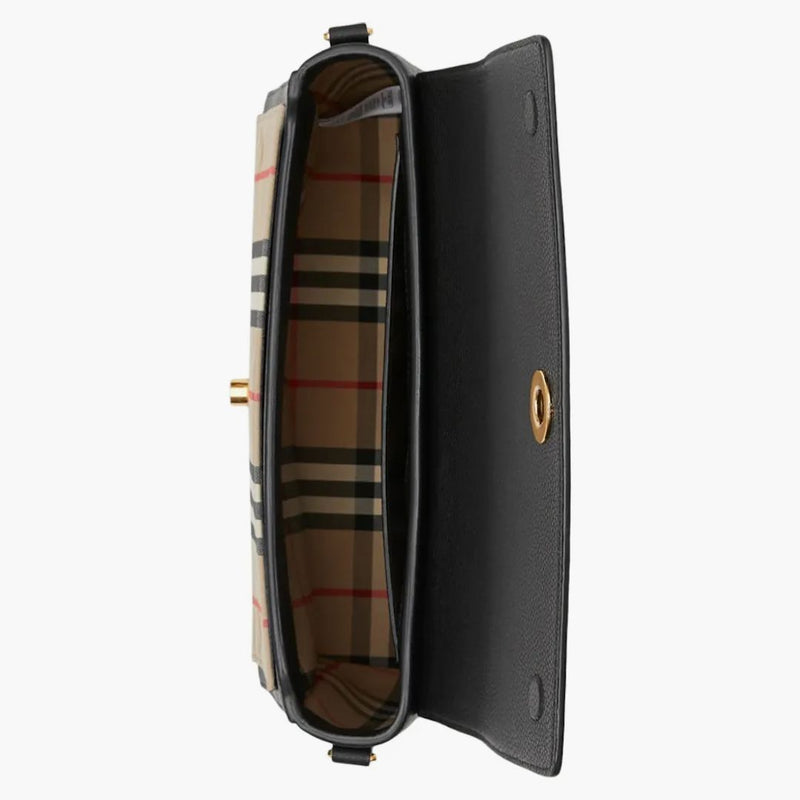 Burberry läder och vintage check anteckning crossbody väska svart
