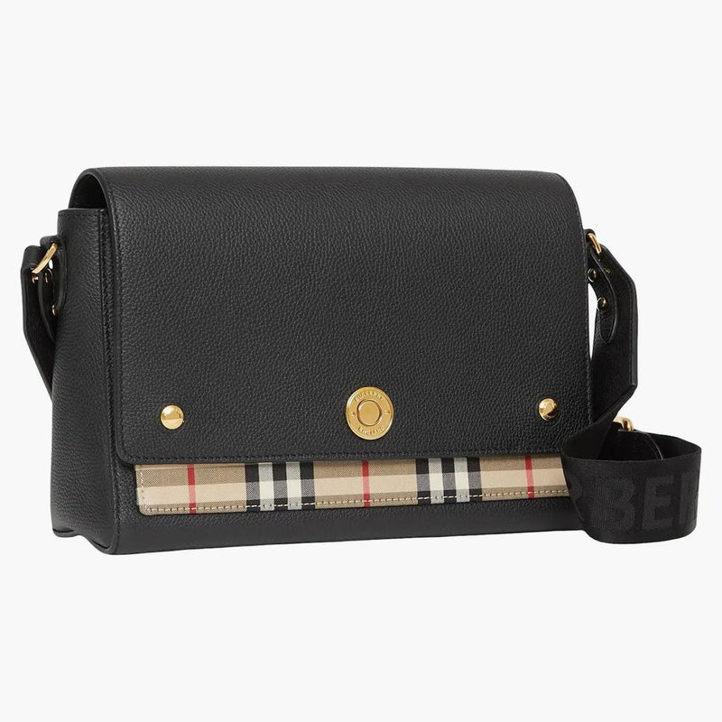 Burberry läder och vintage check anteckning crossbody väska svart
