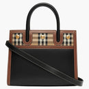 Burberry Leather and Vintage Check Two-Handle Title Bag Mini Black/Multi