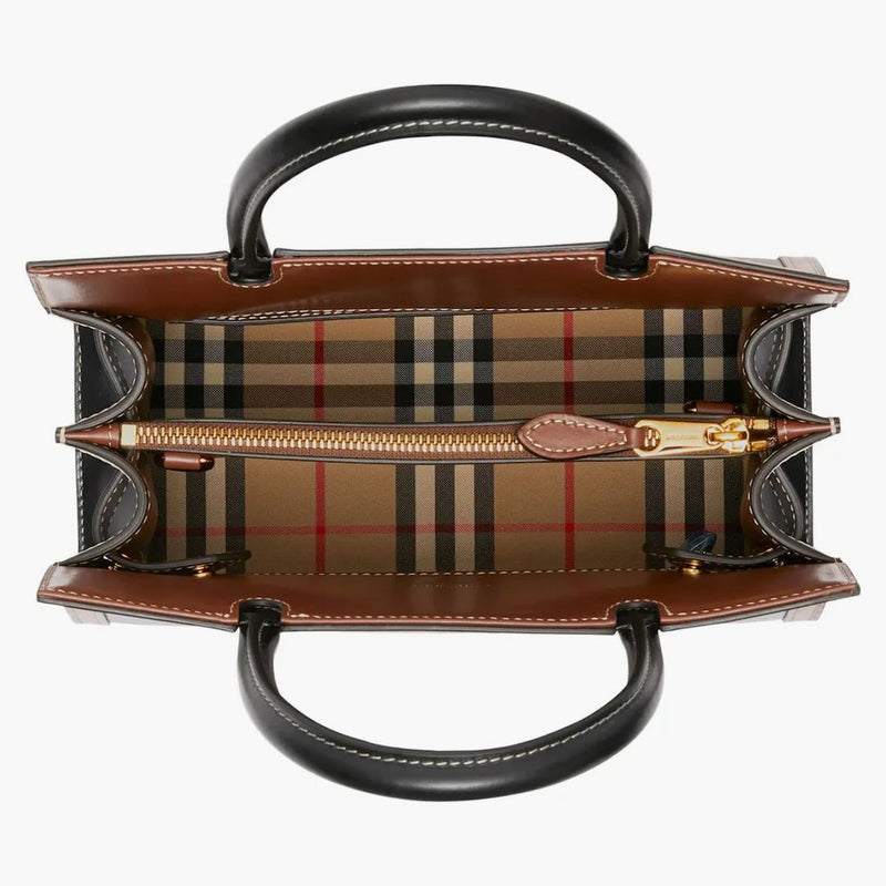 Burberry Leather and Vintage Check Two-Handtag Title Bag Mini Black/Multi