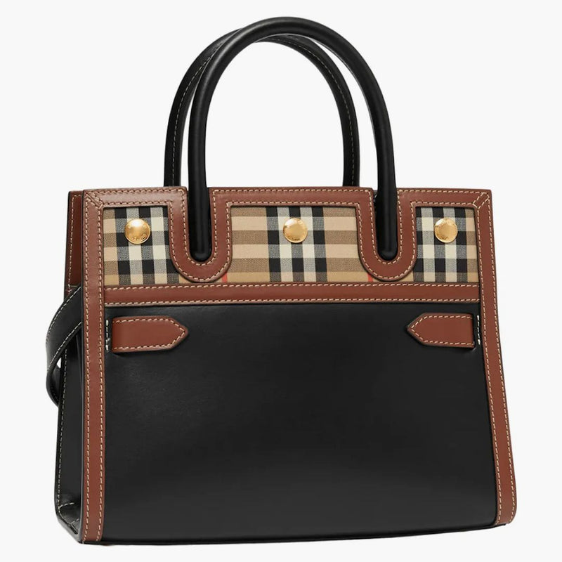 Burberry Leather and Vintage Check Two-Handtag Title Bag Mini Black/Multi