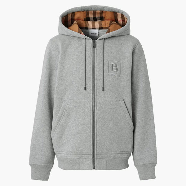 Burberry Letter Graphic Cotton Blend Zip Hokeodie Paledská šedá melange