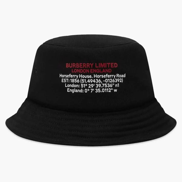 Burberry Location Print Cotton Bucket has Black White