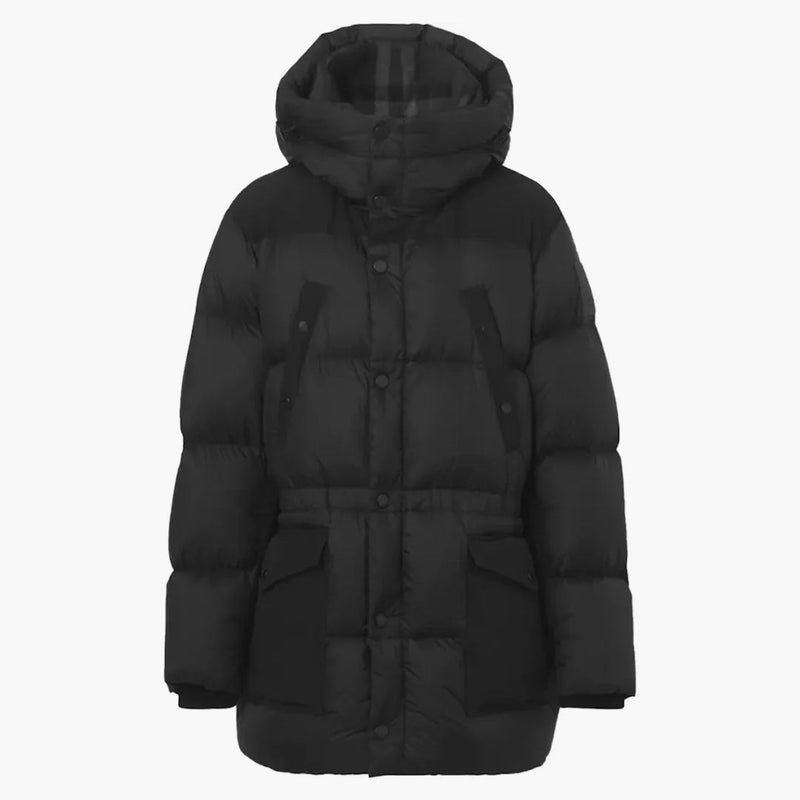 Logo Burberry Applique Nylon Buffer Coat Black