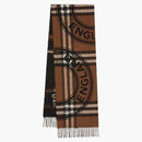 Burberry Logo Checked Fringed Scarf Dark Birch Brown