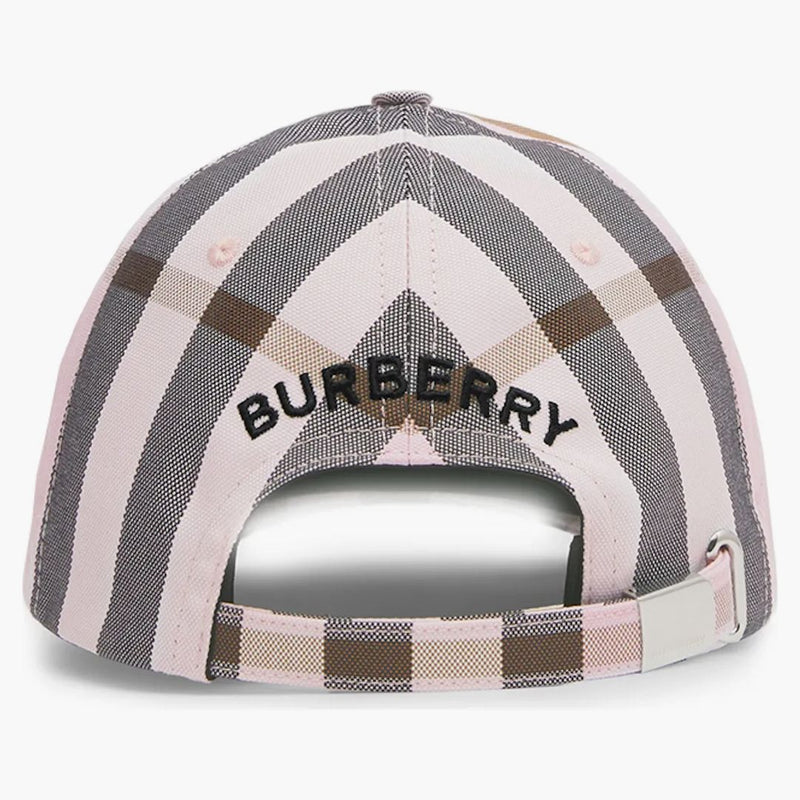 Burberry Logo Dettagli Controlla il cappellino di baseball in cotone rosa/nero