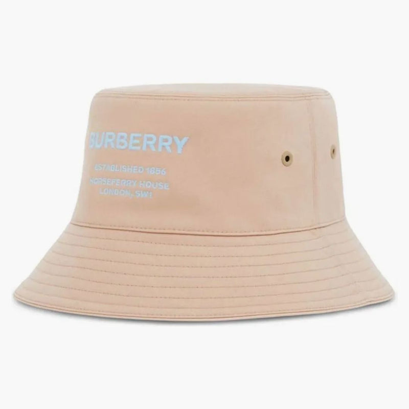 Burberry Logo Embroidered Cotton Bucket Has Soft Fawn
