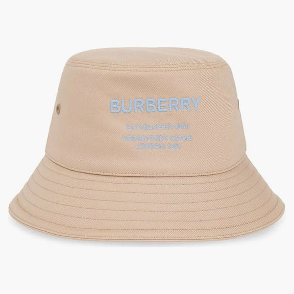 Burberry Logo Embroidered Cotton Bucket Has Soft Fawn